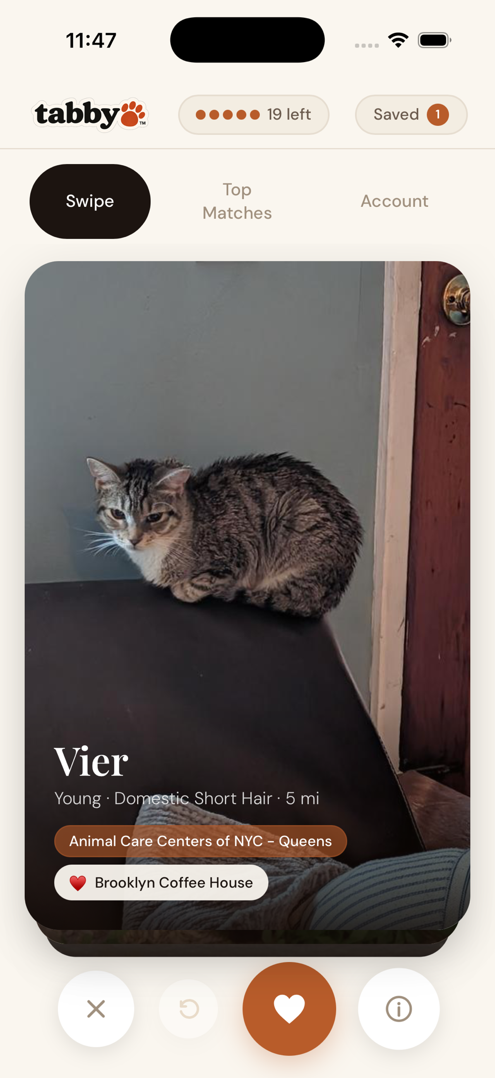 A Tabby swipe card showing a local sponsor